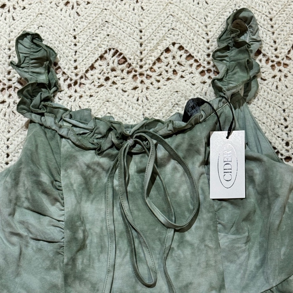 Fairy Core Cider Sage Green Dress Size Large With Three Tiered Ruffle Detail - Picture 2 of 7